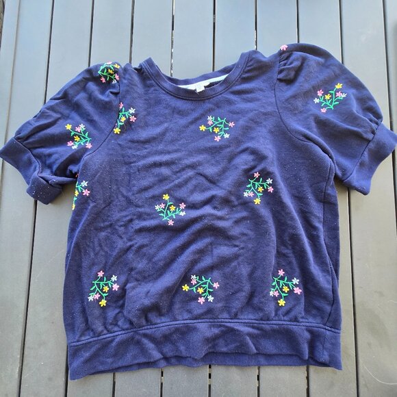 Crown & Ivy Blue Short Sleeve Sweater with Floral embroidery Sz XL - Picture 1 of 7
